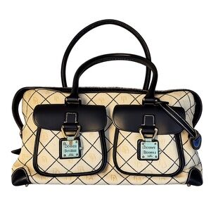 Dooney & Bourke Signature Jacquard Satchel Black Leather Trim Double Pocket